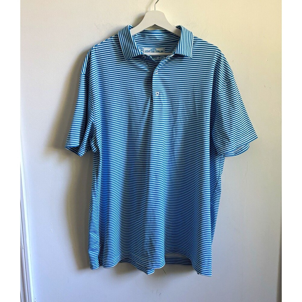 USA Palm Men's Striped Polo Shirt Blue/White 2XL Regular Short Sleeve nautical